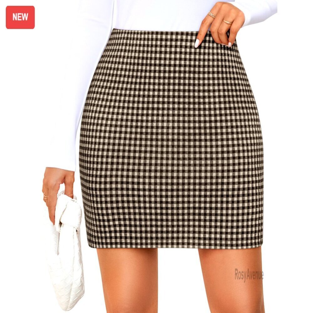 High Waist Plaid Mini Skirt, A-Line Bodycon Pencil Skirt, Fall Winter Trendy